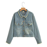 Quaste Burrs Denim Mantel Mantel Kurzes Top